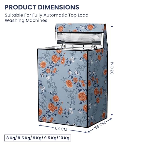 Image of Robustt Top Load Fully Automatic Washing Machine Cover for 8 Kg, 8.5 Kg, 9 Kg, 9.5 (Printed) | Waterproof & Dustproof Polyester Fabric with Zipper | Protection Cover | 63 x 63 x 93 cms
