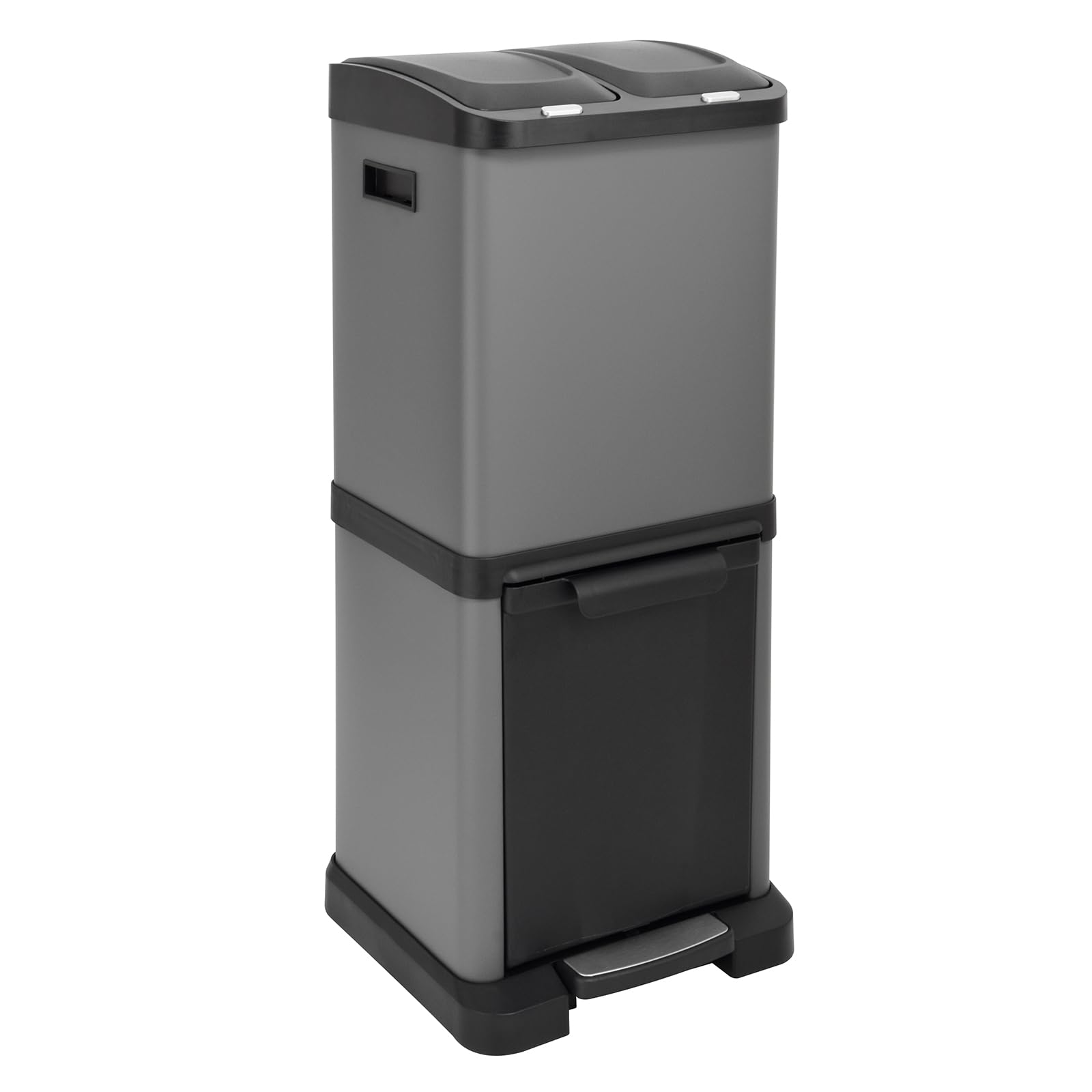 SVITA 3XCOMBO32 Mülleimer – 32 Liter, 3 Fächer, Trennsystem, Stahl/Kunststoff, Grau