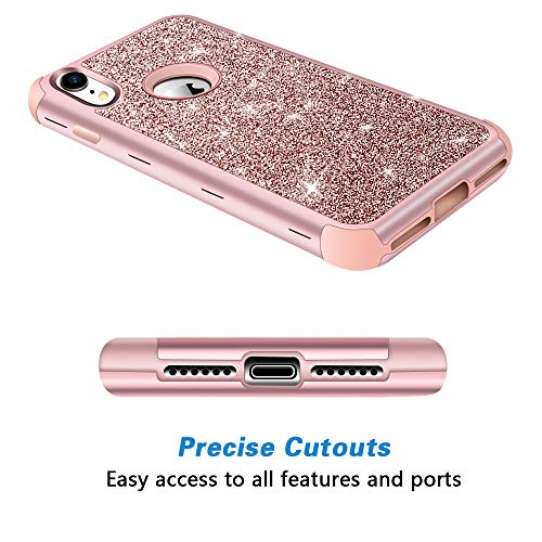Hython Compatible With Iphone Xr Case, Heavy Duty Full-Body Defender Protective Bling Glitter Sparkle Hard Shell Armor Hybrid Shockproof Silicone Rubber Bumper Cover For Iphone Xr 6.1-Inch, Rose Gold #TOP3