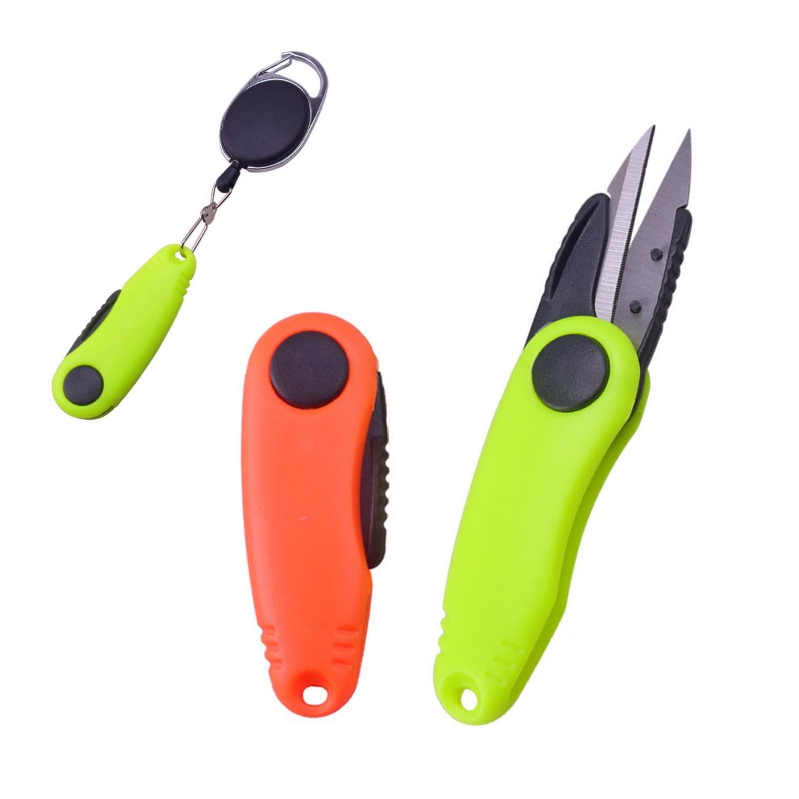 2 Pcs Fishing Wire Plier with Coiled Lanyard, Folding Fishing Scissors Stainless Steel Shrimp Shape Scissor Fishing Line Clipper Fishing Tool Green Orange