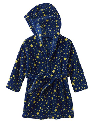 Toddler Girls Plush Hooded Blue & Yellow Star Bathrobe Bath Robe Housecoat 2T