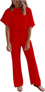 Pantalones harén para mujer Palazzo pantalones mujer verano sueltos lazo casual cuello redondo mono sólido manga corta mono cuero pantalones