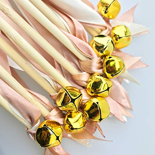 image for Cieovo 50 Pack Ribbon Fairy Wands Wedding Streamers with Bells, Silk F