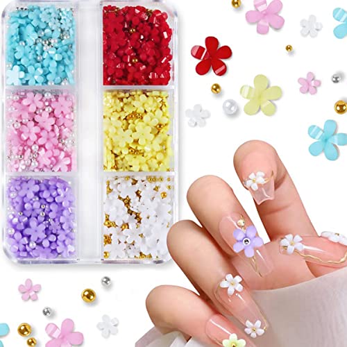 3D Flower Nail Charms Kit 6 Grids Flower Nail Art Kit 3D Resin Floral Nail Flakes Kit Diy Flowers Nail Pearls Rhinestones Beads Decoration For Nail Jewelry Wallet Shoes Phone Cases (Red) #TOP2