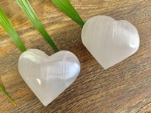 ZnranyiiXY Two Selenite Hearts White Gemstone Heart Specimen Crystal Heart Reiki Chakra.