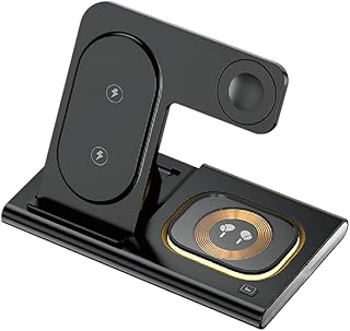 VORTEX A80AB Wireless Charger Black Vortex A80AB 4-in-1 magnetisches, faltbares, kabelloses LED-Nachtlicht-Telefon/intelligente Uhr/TWS-Ohrhörer, Qi-Tischladestation(SCHWARZ FÜR Apfel)