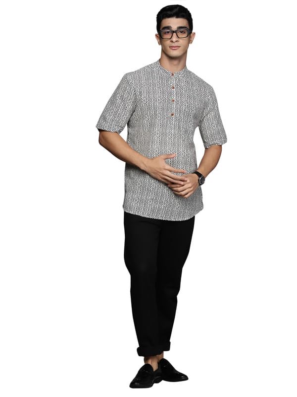 indo era Men's Cotton Straight Fit Ethnic Motifs Kurta (MKR0WH1260)-picture-19