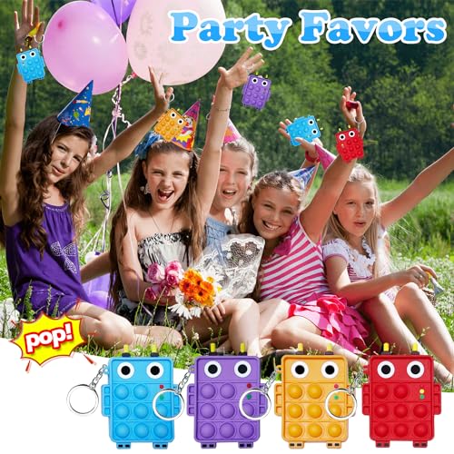 Steemjoey 4 Stück Pop Push It Fidget Toy, Mini Silikon Spielzeug mit Schlüsselanhänger Toys, Poppet Bubble Finger Toys Autismus ADHS Squeeze Toys Stress Reliever Anti-Angst für Kinder Erwachsene