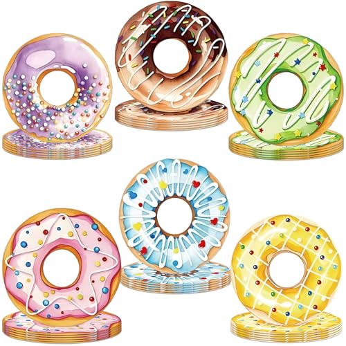 Funhax 48 PCS Donut Birthday Party Decorations Donut Paper Plates 7 Inch Disposable Colorful Cute Party Plates in 6 Donut-Theme Designs for Baby Shower Girls Birthday Dessert Tea Party