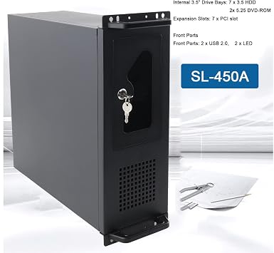 Server Chassis 4U Network Cabinet Case, Server Mount Rack Enclosure Rackmount Case with Locking Door Side Panels 7x3.5 HDD Drive Bays 7 PCI Slots, with 120mm Fan, Size 450x430x177mm