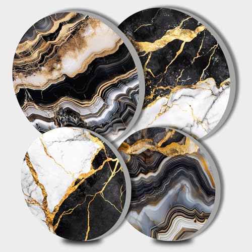 TUMOVO Abstract Geometric Art Stove Burner Covers Set of 4,Black White Marble Top for Gas Burners, Natural Granite Stone Electric Stove,Metal Kitchen Decor Gift(Grey) 10''Wx10'H