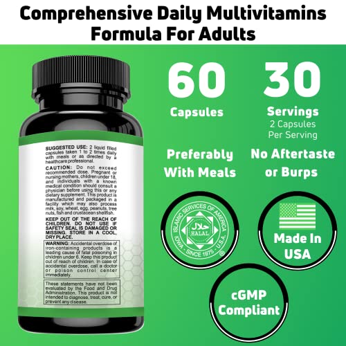 Shifaa Nutrition Halal Multivitamins For Women, Men & Adults, 30 Servings | Iron, Vitamin A, B6, B12, Biotin, Niacin, C, D3, E, Zinc, Calcium, Folic Acid, Coq10 | Halal Vitamins #TOP1
