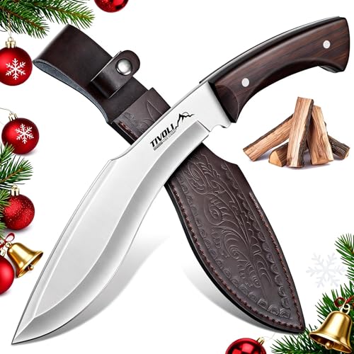 TIVOLI Kukri Fixed Blade Knife - Full Tang Survival Knife with Sheath, Heavy-Duty Hunting Knives for Camping, Bushcraft, Gardening & Outdoor Adventures – Great Christmas Gift for Men and Women