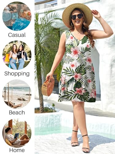 Image of BELAROI Women Casual Summer Beach Dresses Plus Size Sundress V Neck Pockets Swing Tank Dress Cover Ups