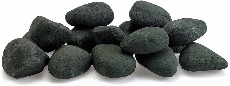 American Fireglass Lite Stone Set | Use in Indoor or Outdoor Fireplace, Fire Pit or Bowl | for Natural Gas or Propane Fires | 2 lbs of Lava Rock Included | Matte Black, 15 Stones