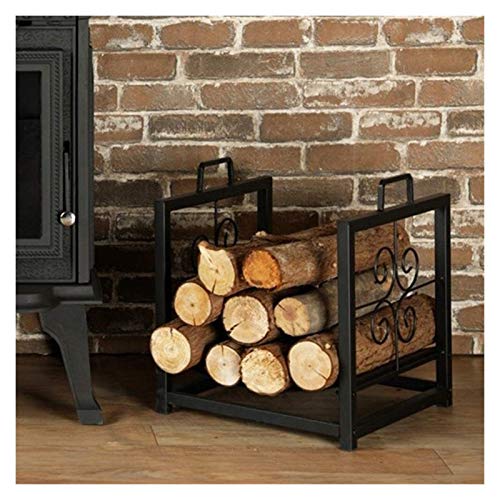 Estante de leña para leña, soporte de almacenamiento de madera para interiores y exteriores, patio, chimenea, hierro resistente, color negro