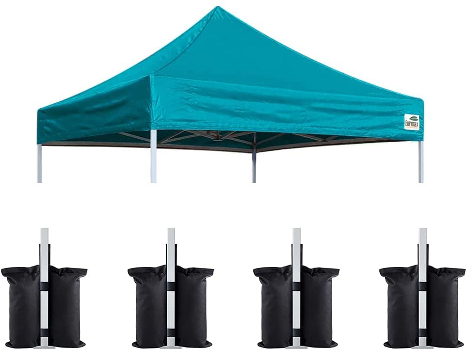 Image of Eurmax USA 8x8 Pop Up Canopy Replacement Top,Universal Instant Canopy Cover ONLY,Heavy Duty UPF 50+ UV Protection,Water & Wind Resistant Tarp,30+ Colors Available,Bonus 4 Sand Bags(Turquoise)
