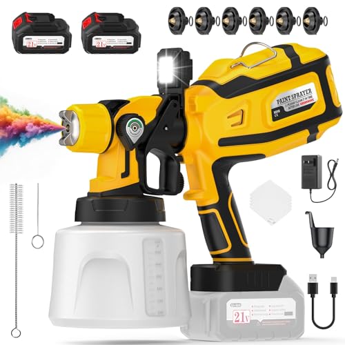Paint Sprayer, Cordless Paint Gun 700W High-Power Motor for Stable & Clog-Free Performance, 1400ml Container, 2×4000mAh Batteries, 3 Modes, 6 Brass Nozzles, Electric Spray Gun for House Painting