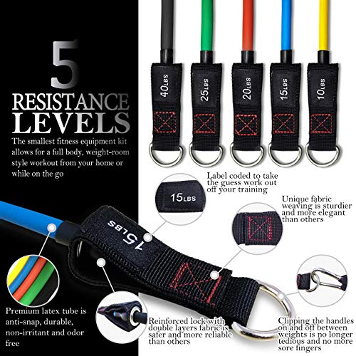Thefitlife Exercise Resistance Bands With Handles - 5 Fitness Workout Bands Stackable Up To 110 / 150 Lbs, Training Tubes With Large Handles, Ankle Straps, Door Anchor Attachment, Carry Bag (110 Lbs) #TOP2