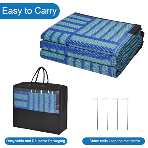 Image of Outdoor Reversible Rugs, Plastic Straw Area Mats, Modern Large Floor Rugs for RV, Patio, Backyard, Deck, Picnic, Beach, Trailer, Camping (Cadetblue, 5'x8')