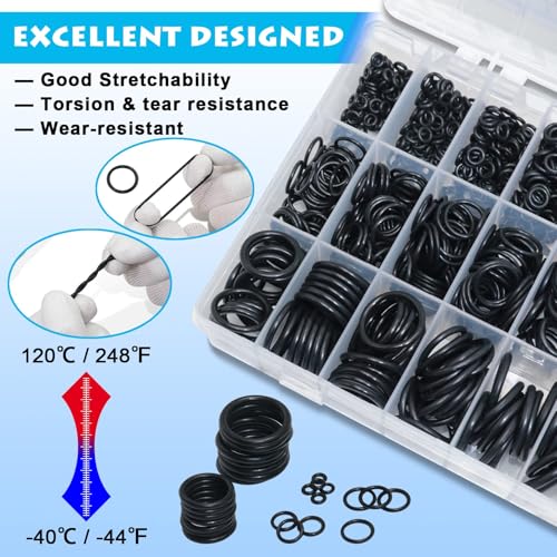 Image of MAKABEE 1200Pcs Nitrile Rubber O Ring Kit 24 Sizes O Rings Assortment Kit Set Sealing Washer NBR Metric o-Ring Assortment for Plumbing, Gas, Automotive and Faucet Repair, Resist Oil and Heat O-Rings