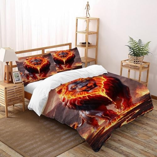 Parure de lit lion feu 260x220 microfibre supérieure avec taies d'oreiller finitions soignées - 2