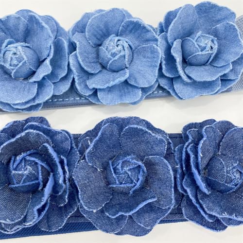 Womens's Elastic Rose-Flower Waist Belts for Stretch Dress Multi Flower Corset Cinch Belt3