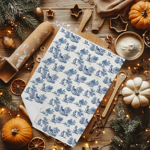 Image of German Shepherd Kitchen & Hand Towel for Dog Lovers, Chinoiserie German Shepherd Dish & Tea Towels, Farmhouse Dog Mom Gifts for Women, 16x24 Inch