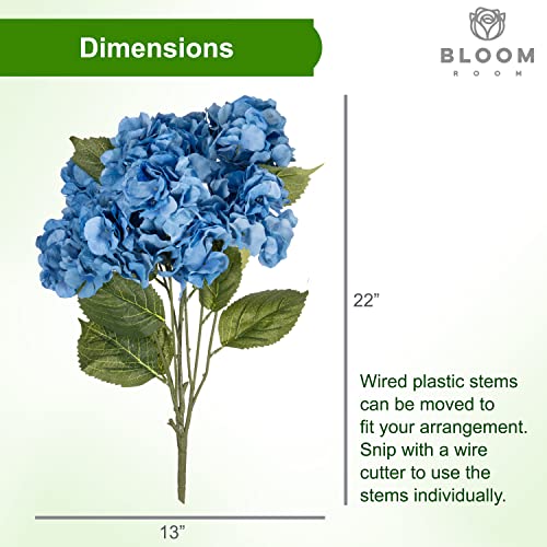 Bloom Room Hydrangea Artificial Flowers Bouquet - Realistic Fake Flowers With Long Stems And Silk Blue Hydrangea Heads For Centerpieces, Weddings, And Crafts, 22” #TOP5