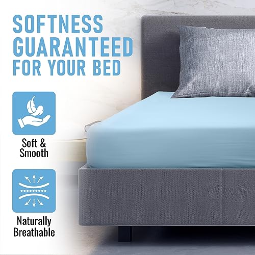 Homesperception Jersey Cotton Poly Fitted Sheet – Comfy And Stretchable Fabric – 4-Way Elastic Deep Pocket For Comfort – Fade Resistant And Wrinkle-Free (Sky Blue, Full) #TOP1
