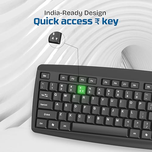 Image of Wired USB Keyboard for Laptop, PC & Desktop, Full Size USB Computer Keyboard with Numeric Keypad, Quiet Soft Keys, Multimedia Controls, Adjustable Stand, 1.4m Cable, Black