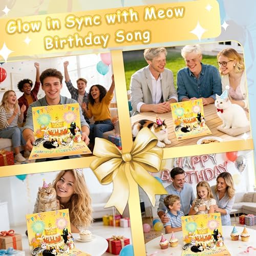 Shellspace Birthday Cards, Cat MUSIC & LIGHTS & BLOWABLE CANDLE 3D Pop up Firework Happy Birthday Card, Funny Birthday Gifts for Women Men Cat Lover Kids Wife Husband Sister Friends Meow Cat — view 6