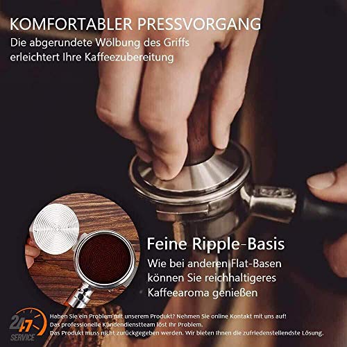 Foto von KYONANO Tamper 51mm, Kaffee Espresso Tamper, Kaffeestampfer aus 304 Edelstahl mit Gelbem Birnbaumholz, Espresso siebträger Maschine zubehör