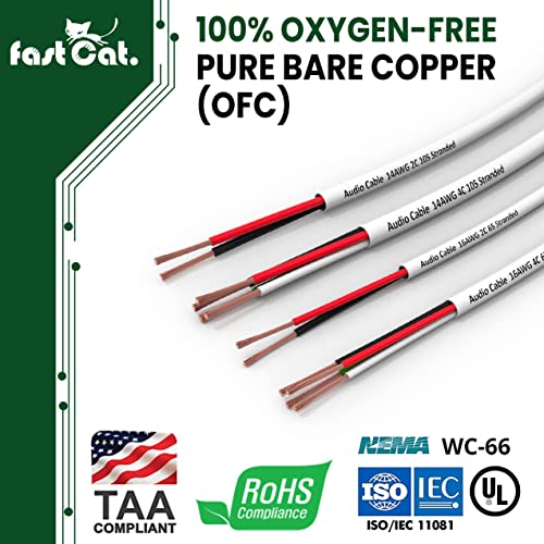 Fast Cat. Audio Cable/Speaker Wire - Pvc Jacket - Ul Listed & (Cmr-Cl3R-Ft4) Rated In-Wall Use - 100% Oxygen-Free Pure Bare Copper (Ofc) - 500Ft Pull Box (14Awg 4C (105) Highflex, White) #TOP4