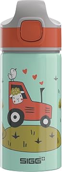 SIGG - Aluminium Childrens Drinking Bottle - Miracle Tractor - With Straw - Leak-Proof - Light as a Feather - BPA-Free - Climate Neutral Certified - School & Sports - Water Green & Orange with