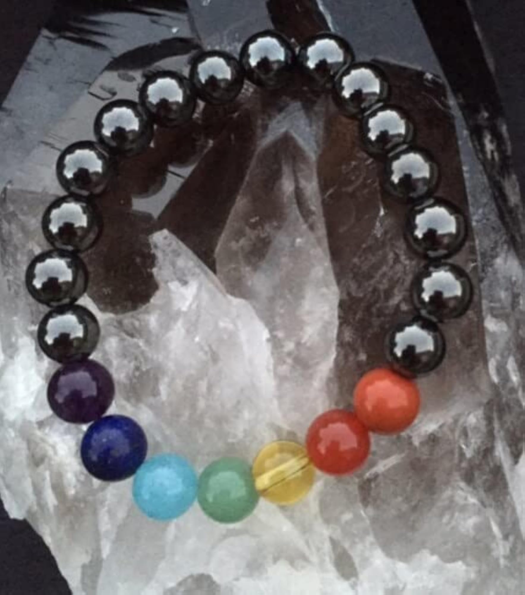 Natural 7 Chakra & Black Spinel 10mm Beads Stretch Bracelet, Healing