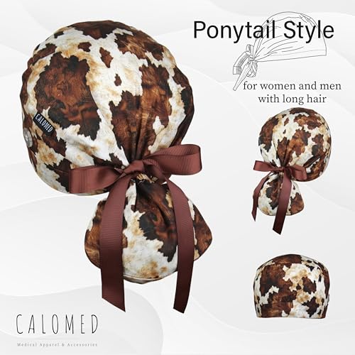 Image of Scrub Cap for Women and Men, Ponytail Scrub Caps, Working Hat, Head Cover with Ribbon Ties and Buttons, Long Hair