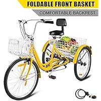 Happybuy Adult Tricycle - 24 Inch 3-Wheel Bike With Basket, Adjustable Seat, 7-Speed, Great For Shopping & Leisure