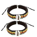 NOVARENA 2 Pcs Jamaican Rasta Beads with Cowrie Shells Bracelets for Men Women Beaded Bracelets Multi Layer Stackable Ethnic Tribal African Traditional (2 Pcs Jamaican Rasta Beads with Cowry Shells)
