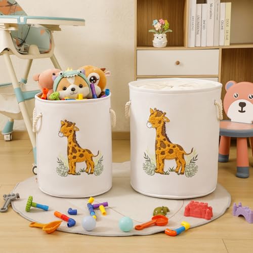Image of Kids Laundry Basket Baby Hamper for Nursery, Canvas 58L Large Dirty Clothes Hampers with Drawstring Closure, Jungle Theme Baby Basket, Animal Baskets Toy Laundry Hamper, Safari Nursery Decor, Giraffe