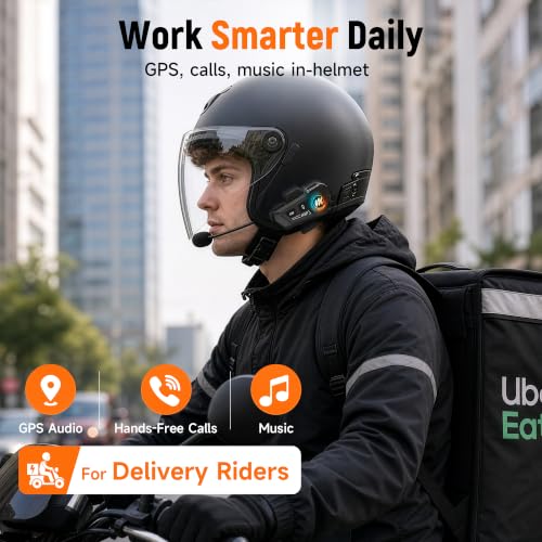Image of Moman Motorcycle Helmet Headsets Speaker, Hands‑Free Hi-Fi Speakers Dual Noise Cancellation with Loud Sound, Voice Assistant IPX6 Waterproof with RGB FM Radio for All Helmets and Solo Riding (H4P)