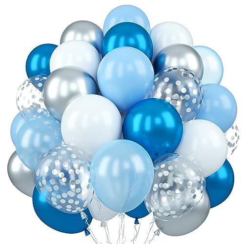 Image of XEANCO Balloons 50 Pcs, Beautiful 10 inches Latex Balloons, Party Wedding for Decoration, Perfect YOUR Parties, Birthdays (Blue White & Silver Confetti-Confetti Pcs) (XB-1)