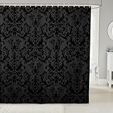 Erosebridal Adults Gothic Damask Shower Curtain Antique Victorian Baroque Bathroom Curtain 72' Wx72 L Black Grey Greenish Vintage Floral Bathroom Accessories Bohemian Exotic Decor 12 Hooks