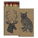 Woodland Owl and Stag Decorative Matchboxes with Wooden Matches - Great for Lighting Candles, fireplaces, Grills and More | Set of 2