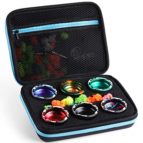 MAGICYOYO Professional Yoyo Storage Case, Yo-yo Case Carry Bag Protect Yo yo Accessories, 6 Yoyo Storage Compartments and Interior Zip Compartment (Black Blue)