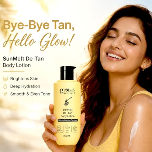 Image of Globus Naturals SunMelt De-Tan Body Lotion - Skin Brightening & Tan Removal with Honey, Lemon & Vitamin E | Deep Hydration & Glow | for All Skin Types | 250 ml