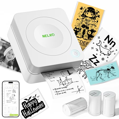 Nelko Sticker Printer, PM230 Mini Printer Bluetooth Portable Sticker Maker with 3 Rolls, for DIY Creation, Study Notes, Pictures, Receipts, List, Multiple Templates for Phone & Tablet, Grey