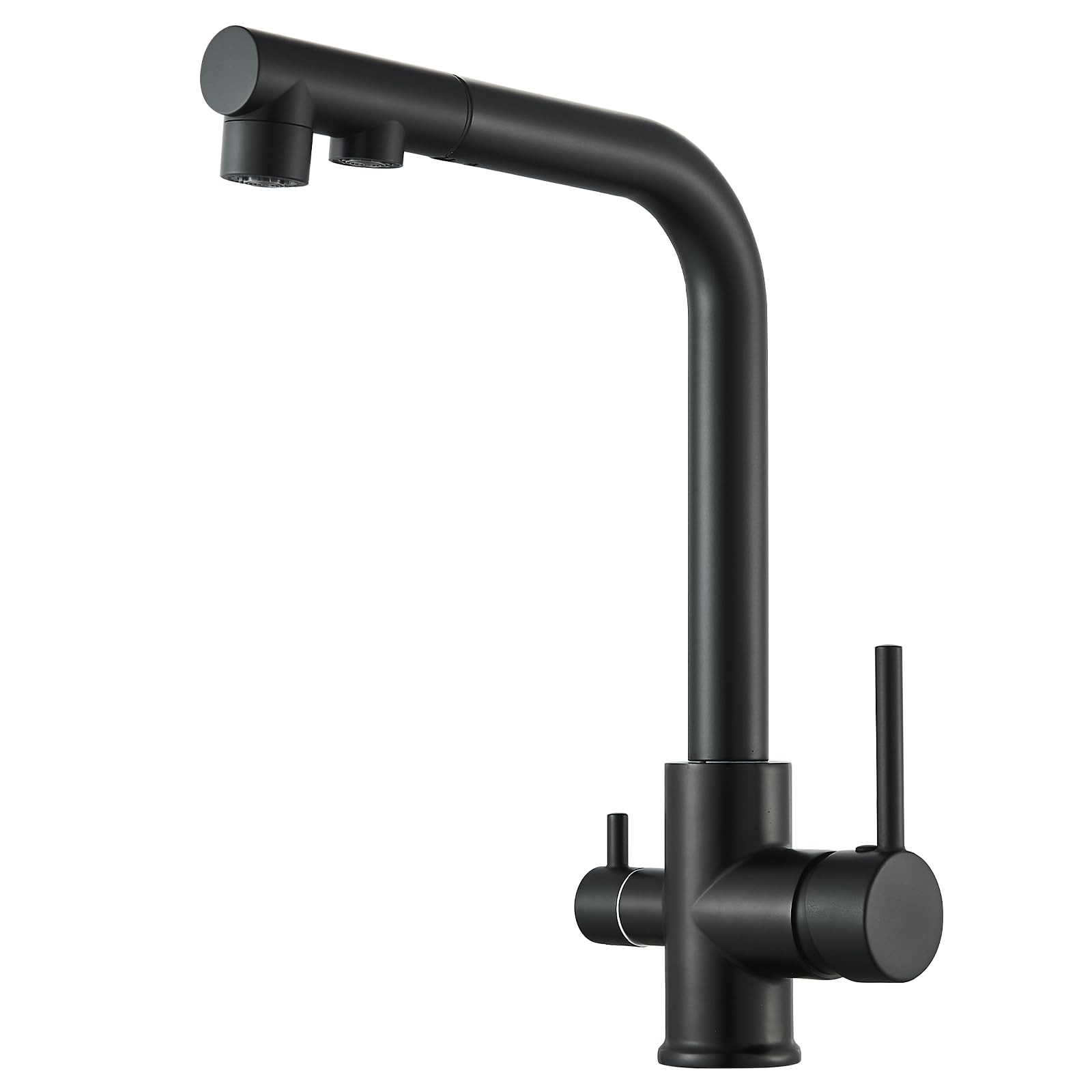 3 Wege Wasserhahn Küche Küchenarmatur 360° Schwarz Schwenkbar Ausziehbar Spültischarmatur 3 in 1 Mischbatterie Küche für Wasserfilter,Trinkwasserhahn mit 2 Hebel ABS Kunststoffdüse