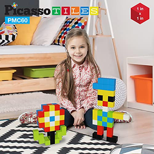 Magnetic Blocks Picasso Cubes 60 Piece Magnet Building Block 1" Puzzle 3D Cube Construction Toy W/ Free Idea Book Stem Learning Kit Education Stacking Sensory Mix & Match Toys Boy Girl Toddlers #TOP6