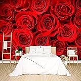 BZHXBZ - red Rose Floral Wallpaper Bedroom Botanical Flowers murals Aesthetic Room Decor Living Room tv Background Large wall Mural - 137'x96' Not Peel and Stick